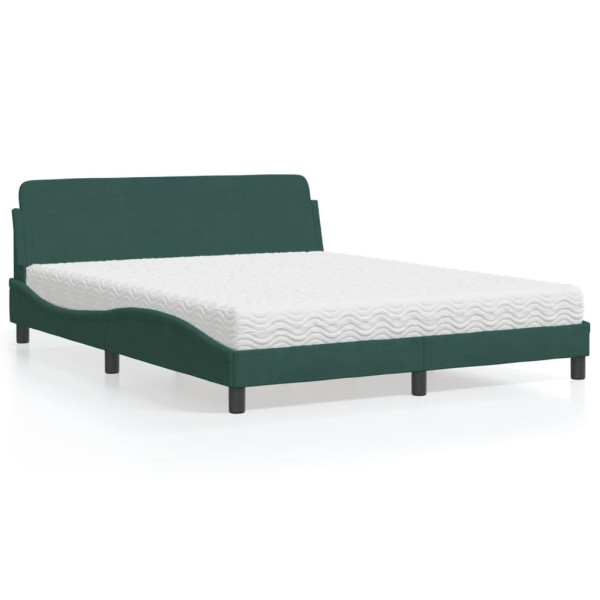Cama con colchón terciopelo verde oscuro 160x200 cm Cama con colchón terciopelo verde oscuro 160x200 cm D