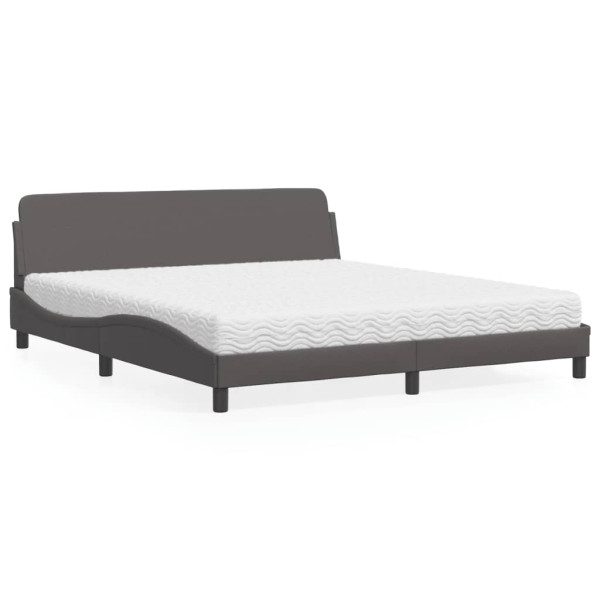 Cama con colchón cuero sintético gris 180x200 cm Cama con colchón cuero sintético gris 180x200 cm D
