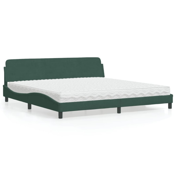 Cama con colchón terciopelo verde oscuro 200x200 cm Cama con colchón terciopelo verde oscuro 200x200 cm D