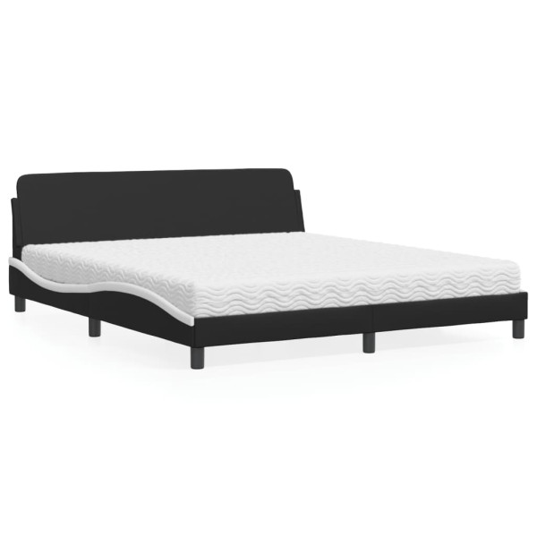 Cama con colchón cuero sintético negro y blanco 180x200 cm D