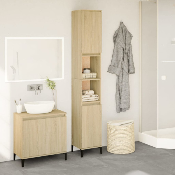 Armario de baño madera contrachapada roble Sonoma 30x30x190 cm D