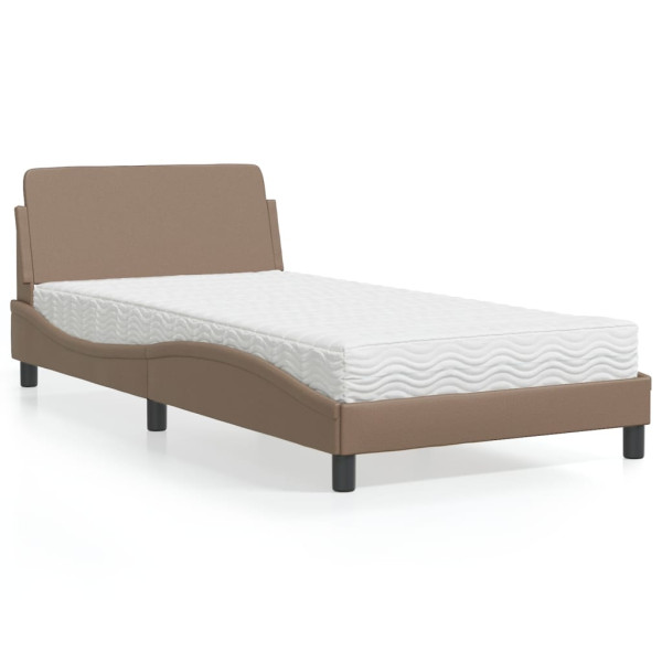 Cama con colchón cuero sintético capuchino 100x200 cm D