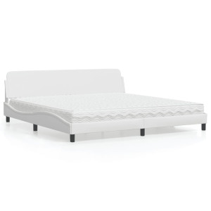 Cama con colchón cuero sintético blanco 200x200 cm D