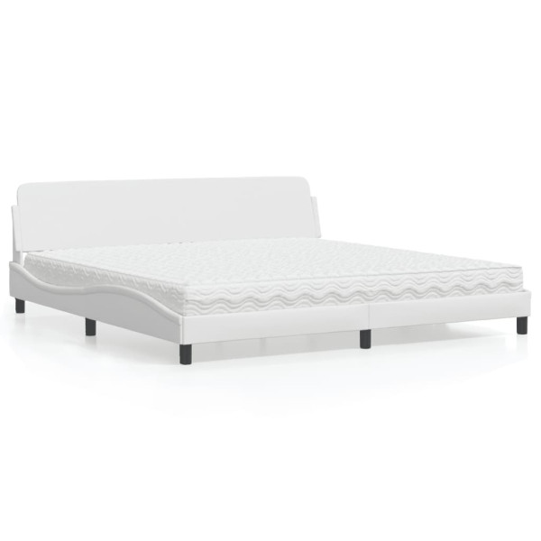 Cama com colchão de couro sintético branco 200x200 cm D