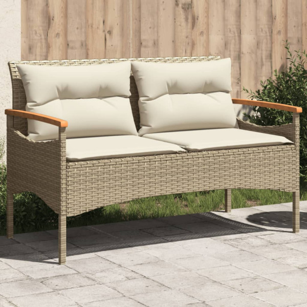 Banco de jardín y cojines ratán sintético beige 116x62.5x74 cm D