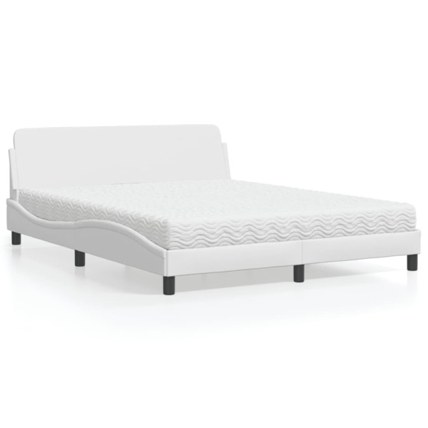 Cama com colchão de couro sintético branco 160x200 cm D