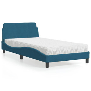Cama con colchón terciopelo azul 100x200 cm D