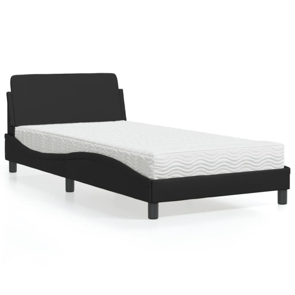 Cama com colchão preto de couro sintético 100x200 cm D