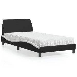 Cama con colchón cuero sintético negro y blanco 100x200 cm D