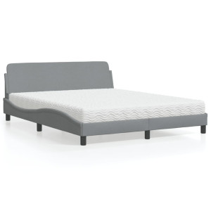 Cama con colchón de tela gris claro 160x200 cm D