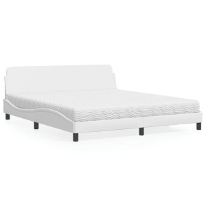 Cama con colchón cuero sintético blanco 180x200 cm D