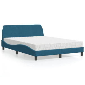 Cama con colchón terciopelo azul 140x190 cm D