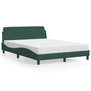 Cama con colchón terciopelo verde oscuro 140x200 cm D