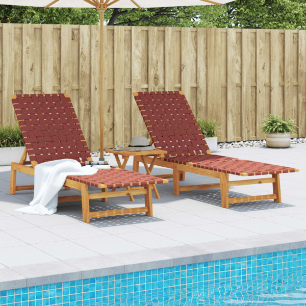 Tumbonas con mesa 2 unidades madera maciza de acacia roja D