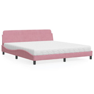 Cama con colchón terciopelo rosa 180x200 cm D