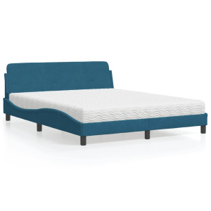 Cama con colchón terciopelo azul 160x200 cm D