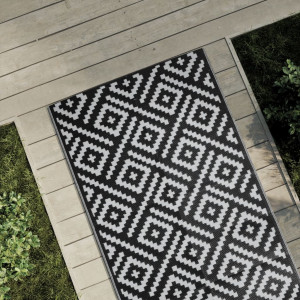 Alfombra de exterior PP blanco y negro 80x150 cm D