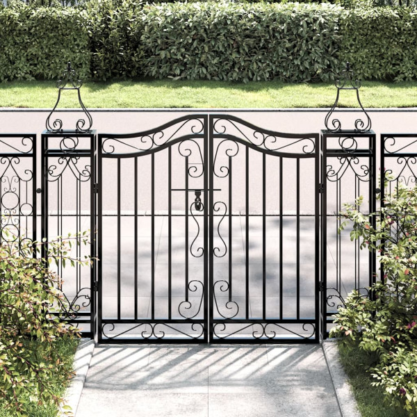 Puerta de jardín de hierro forjado negro 121x8x100 cm Puerta de jardín de hierro forjado negro 121x8x100 cm D