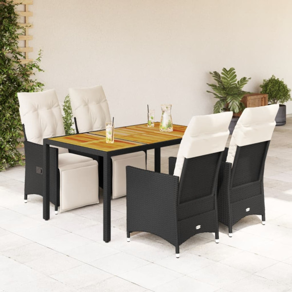 Set de muebles jardín 5 pzas con cojines ratán sintético negro D