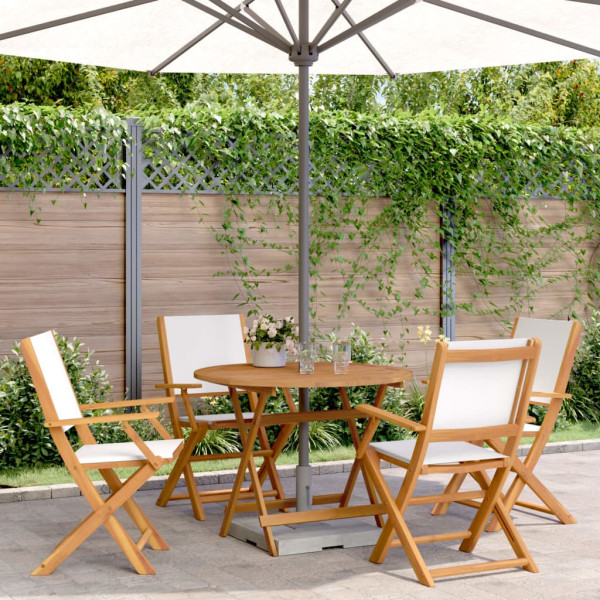 Set de comedor de jardín 5 pzas tela madera maciza blanco crema Set de comedor de jardín 5 pzas tela madera maciza blanco crema D