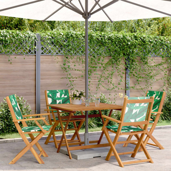 Set de comedor jardín 5 pzas tela madera maciza estampado hojas Set de comedor jardín 5 pzas tela madera maciza estampado hojas D