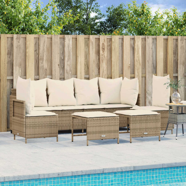 Sofá de jardim com almofadas 5 pcs bege sintético rattan D