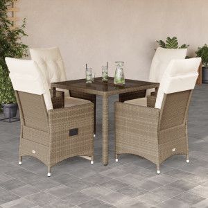 Set comedor de jardín 5 pzas con cojines ratán sintético beige D