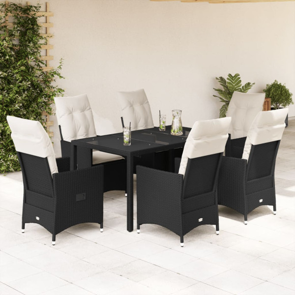 Set de comedor de jardín 7 pzas y cojines ratán sintético negro D