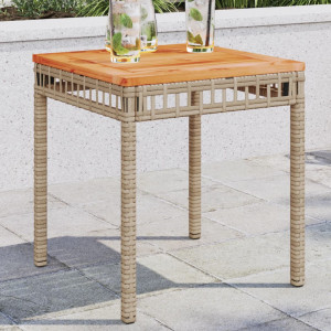 Mesa de jardín ratán PE madera acacia beige mezcla 38x38x42 cm D