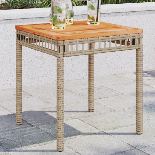 Mesa de jardim PE rattan madeira de acácia bege mix 38x38x42 cm D