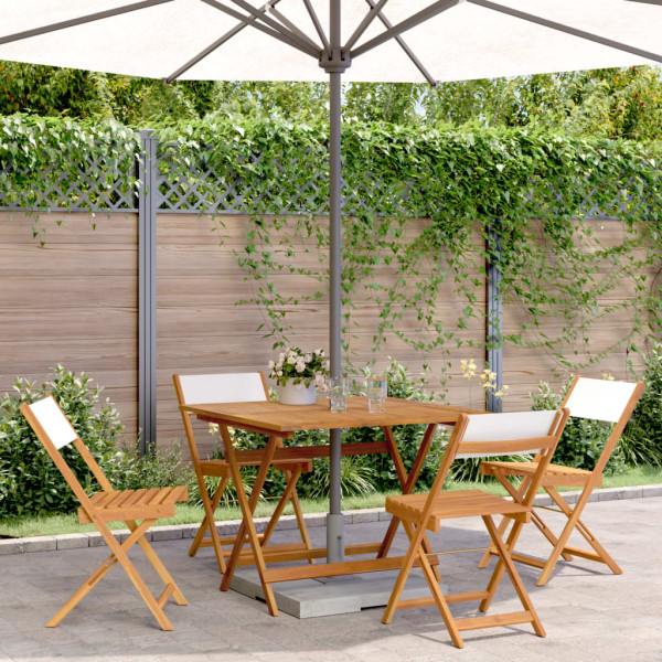 Set de comedor de jardín 5 pzas tela madera maciza blanco crema Set de comedor de jardín 5 pzas tela madera maciza blanco crema D