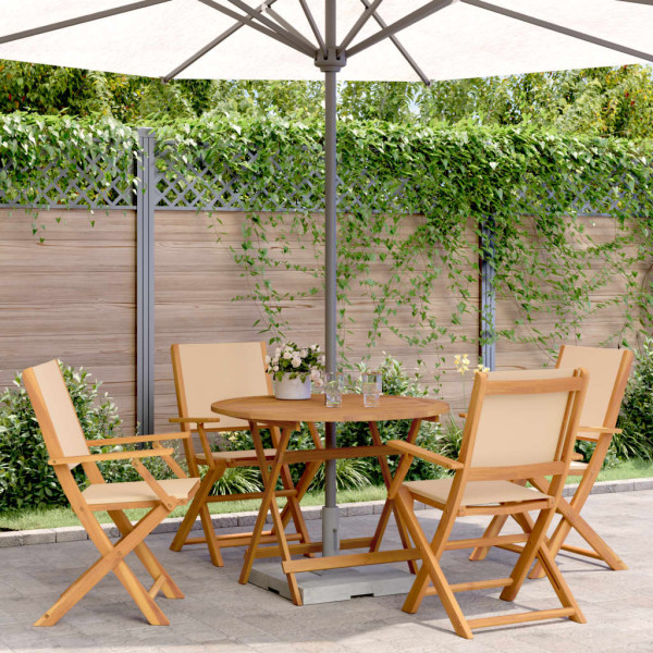 Set de comedor de jardín 5 pzas tela madera maciza beige Set de comedor de jardín 5 pzas tela madera maciza beige D