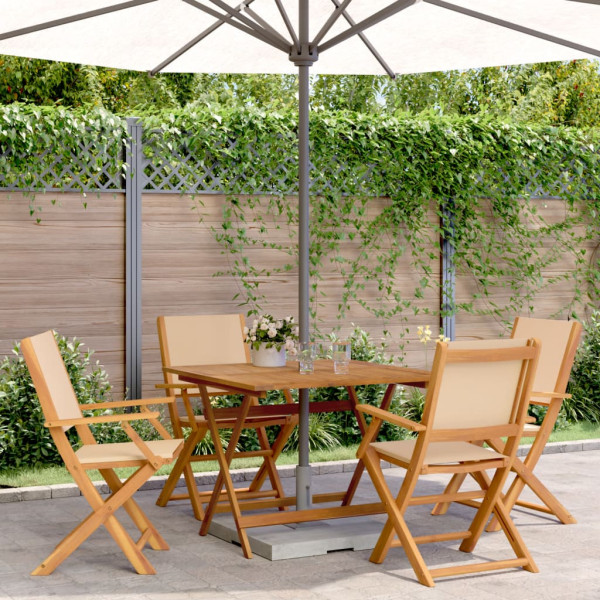 Set de comedor de jardín 5 pzas tela madera maciza beige Set de comedor de jardín 5 pzas tela madera maciza beige D