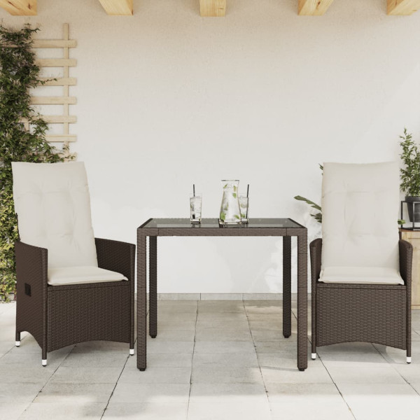 Cadeiras e mesa de jardim com almofadas 3 peças rattan PE marrom D