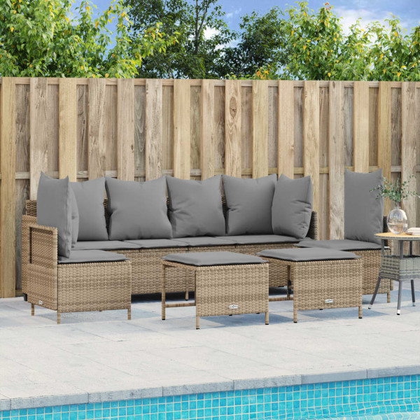 Sofá de jardim com almofadas 5 pcs bege sintético rattan D