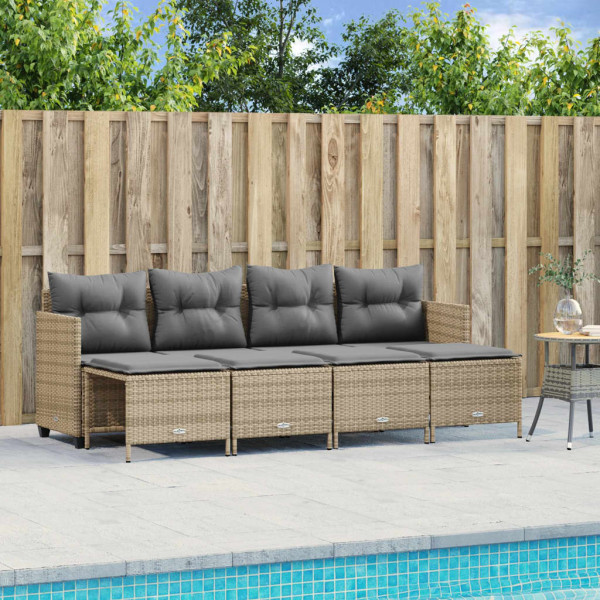 Sofá de jardim com almofadas 5 pcs bege sintético rattan D