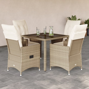 Set comedor de jardín 5 pzas con cojines ratán sintético beige D