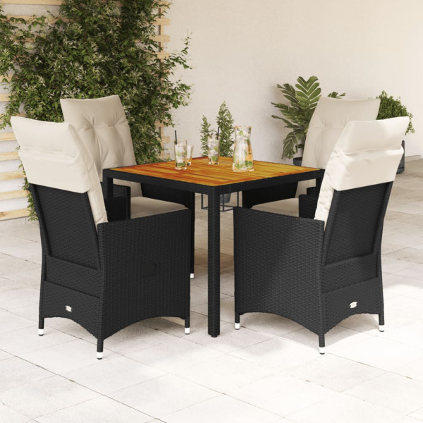 Set de muebles jardín 5 pzas con cojines ratán sintético negro D