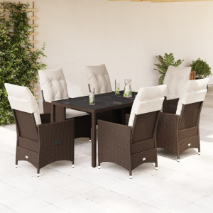 Set comedor de jardín 7 pzas con cojines ratán sintético marrón D