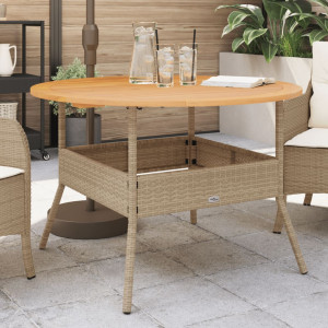 Mesa de jardín superficie de madera ratán PE beige Ø110x71 cm D