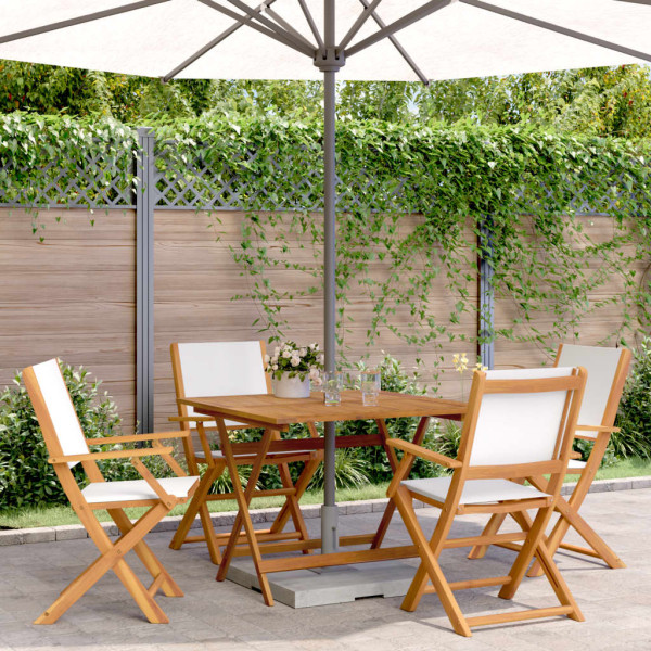 Set de comedor de jardín 5 pzas tela madera maciza blanco crema Set de comedor de jardín 5 pzas tela madera maciza blanco crema D