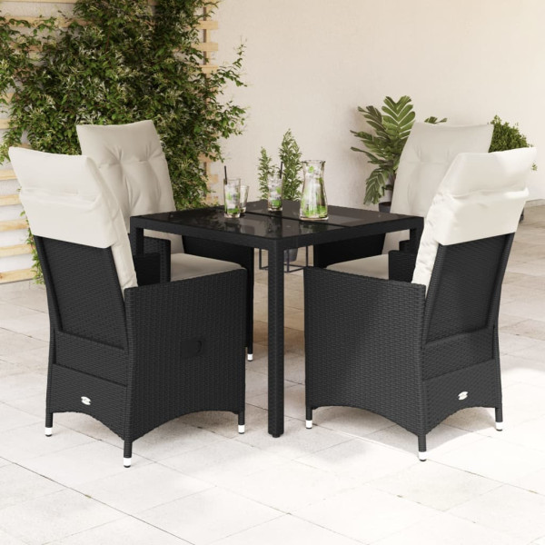 Set de muebles jardín 5 pzas con cojines ratán sintético negro D