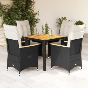 Set de muebles jardín 5 pzas con cojines ratán sintético negro D