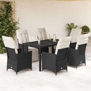 Set de comedor de jardín 7 pzas y cojines ratán sintético negro D