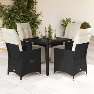 Set de muebles jardín 5 pzas con cojines ratán sintético negro D