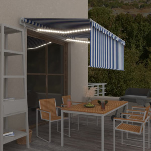 Toldo automático persiana. LED y sensor de viento azul 3.5x2.5m D