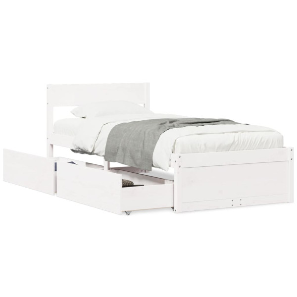 Estructura cama con cajones madera maciza pino blanco 100x200cm Estructura cama con cajones madera maciza pino blanco 100x200cm D