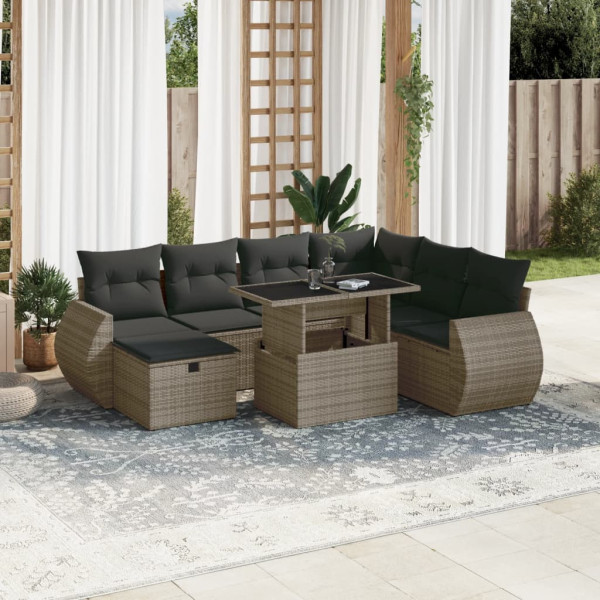 Conjunto de sofá e almofada de jardim 8 peças de rattan sintético cinza D