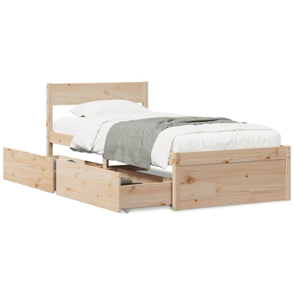 Estrutura de cama em madeira maciça de pinho com gavetas 75x190 cm D