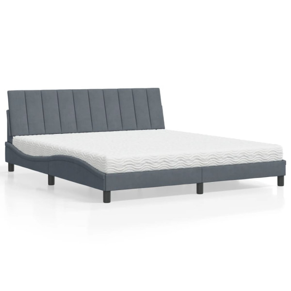 Cama con colchón terciopelo gris oscuro 180x200 cm Cama con colchón terciopelo gris oscuro 180x200 cm D